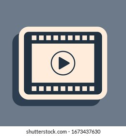 Black Play Video icon isolated on grey background. Film strip with play sign. Long shadow style. Vector Illustration