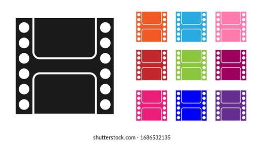 Black Play Video icon isolated on white background. Film strip sign. Set icons colorful. Vector Illustration