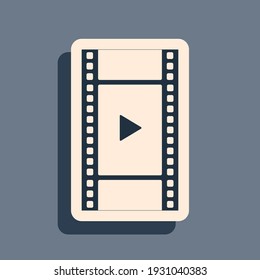 Black Play Video icon isolated on grey background. Film strip with play sign. Long shadow style. Vector Illustration