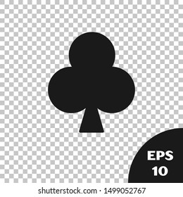 Black Playing card with clubs symbol icon isolated on transparent background. Casino gambling.  Vector Illustration