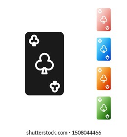 Black Playing card with clubs symbol icon isolated on white background. Casino gambling. Set icons colorful. Vector Illustration