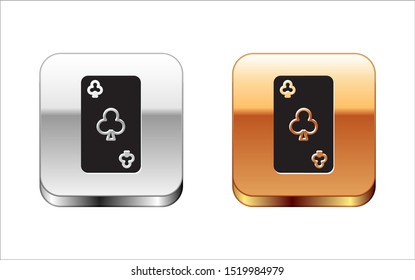 Black Playing card with clubs symbol icon isolated on white background. Casino gambling. Silver-gold square button. Vector Illustration