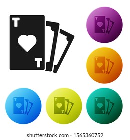 Black Playing card with heart symbol icon isolated on white background. Casino gambling. Set icons colorful circle buttons. Vector Illustration