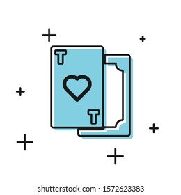 Black Playing card with heart symbol icon isolated on white background. Casino gambling.  Vector Illustration