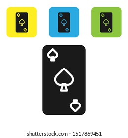 Black Playing card with spades symbol icon isolated on white background. Casino gambling. Set icons colorful square buttons. Vector Illustration