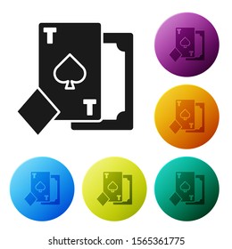Black Playing card with spades symbol icon isolated on white background. Casino gambling. Set icons colorful circle buttons. Vector Illustration