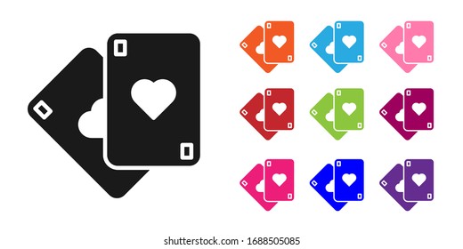 Icono de cartas de reproducción en negro aisladas en fondo blanco. Juegos de casino. Establecer iconos coloridos. Ilustración vectorial