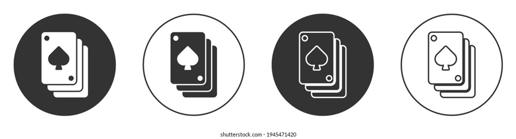 Black Playing cards icon isolated on white background. Casino gambling. Circle button. Vector