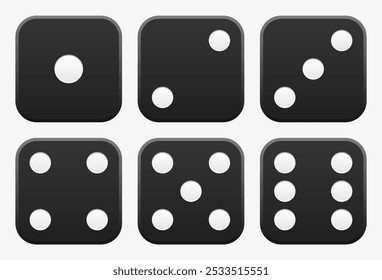 Black Playing Dice. Gaming Cubes from One to Six Points. Vector Illustration.