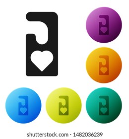 Black Please do not disturb with heart icon isolated on white background. Hotel Door Hanger Tags. Set icons colorful circle buttons. Vector Illustration