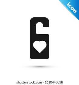Black Please do not disturb with heart icon isolated on white background. Hotel Door Hanger Tags.  Vector Illustration