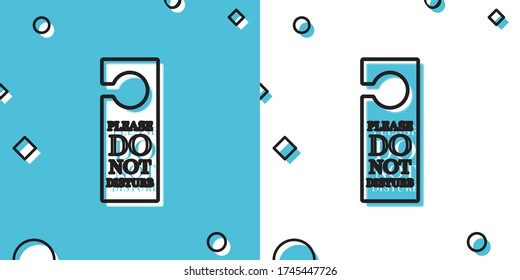 Black Please do not disturb icon isolated on blue and white background. Hotel Door Hanger Tags. Random dynamic shapes. Vector Illustration