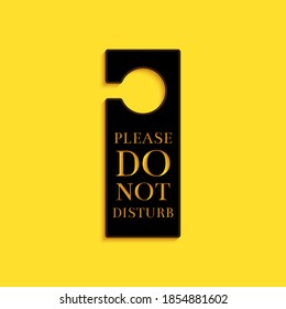 Black Please do not disturb icon isolated on yellow background. Hotel Door Hanger Tags. Long shadow style. Vector.