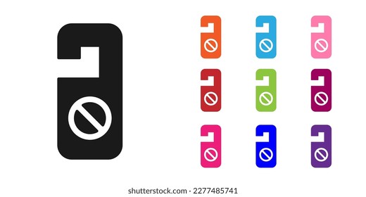 Black Please do not disturb icon isolated on white background. Hotel Door Hanger Tags. Set icons colorful. Vector