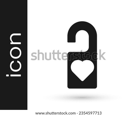 Black Please do not disturb with heart icon isolated on white background. Hotel Door Hanger Tags.  Vector