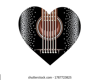 Black plectrum for guitar. Heart. Vector illustration.