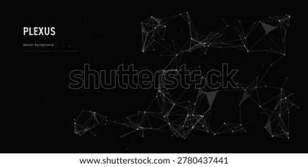 Black Plexus Frame Background With Connected Dots, Lines, Polygon Facets, And Central Copy Space For Technology, Data, Science, AI, Business, And Presentation Design.