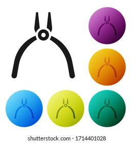 Black Pliers tool icon isolated on white background. Pliers work industry mechanical plumbing tool. Set icons in color circle buttons. Vector Illustration