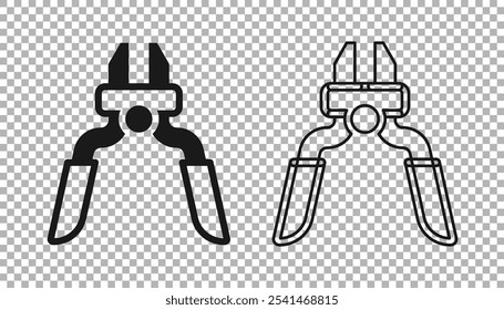 Black Pliers tool icon isolated on transparent background. Pliers work industry mechanical plumbing tool.  Vector