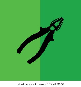 Black pliers tool icon vector illustration. Green background