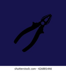 Black pliers tool icon vector illustration. Blue background