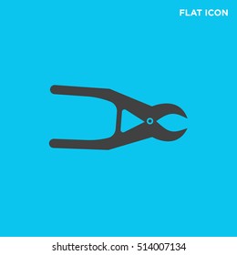 Black pliers vector icon on blue background with long shadow