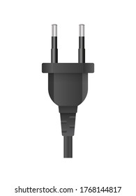 Black plug for Euro socket. Realistic plug for Euro sample socket. Isolated. Vector.