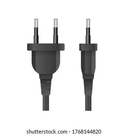 Black plug for Euro socket. Realistic plug for Euro sample socket. Isolated. Vector.