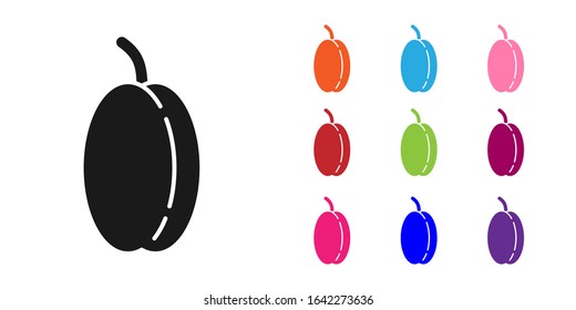 Black Plum fruit icon isolated on white background. Set icons colorful. Vector Illustration