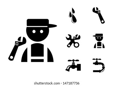 Black Plumber Icons Set, eps vector illustration