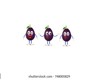 Black Plums with Expressions - Cartoon Vector Image