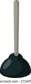 Émbolo negro. Herramienta de plomero. Dibujo plano de caricatura. Limpiador de drenaje
