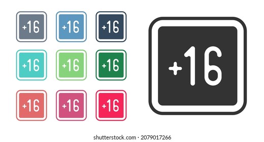 Black Plus 16 movie icon isolated on white background. Adult content. Sixteen plus icon. Censored business concept. Set icons colorful. Vector