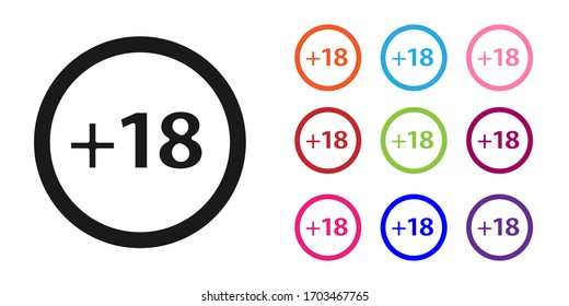 Black Plus 18 movie icon isolated on white background. Adult content. Under 18 years sign. Set icons colorful. Vector Illustration