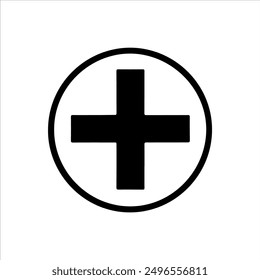 Black plus with circle silhouette on white background. Plus icon sign vector illustration design.
