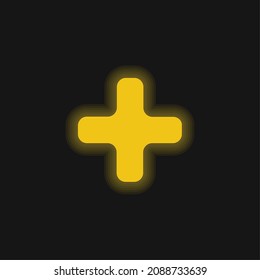 Black Plus Sign yellow glowing neon icon