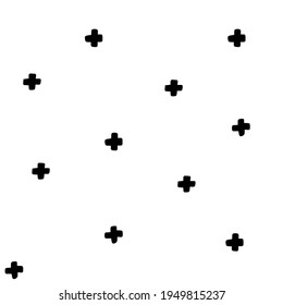 Schwarz-Plus-Zeichen auf weißem Hintergrund. Monochrome nahtlose Muster. Endlose Kinder stylish print. Trend-Vektorgrafik.