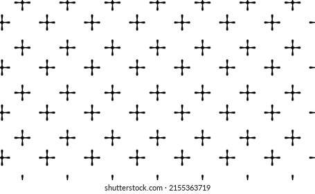 Black Plus Symbol Seamless Pattern on White Background.