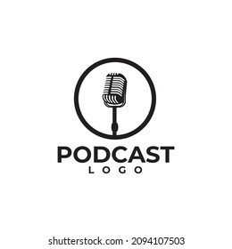 Black podcast mic vector logo design