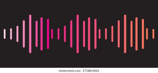 Padrões de ondas sonoras de podcast preto com barras de amplitude variável para visualização de áudio e interfaces de mídia. Linhas de frequência digital em bg branco para tocadores de música, aplicativos de gravação ou design de transmissão
