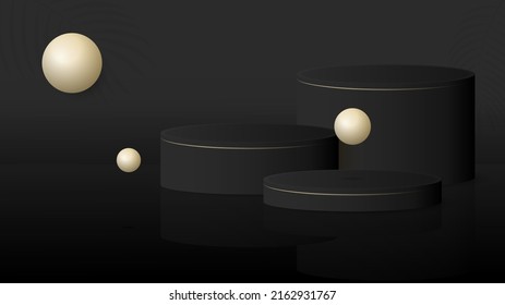 Black podium design with different level in minimalist of gold color for product advertising design