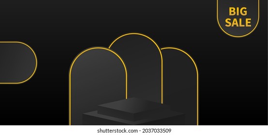 black podium on dark and golden background for sale product