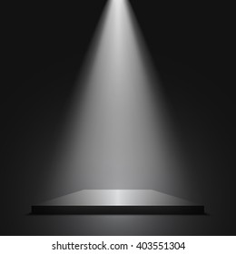 Black podium. Pedestal. Scene. Spotlight. Vector illustration.