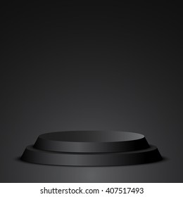 Podio negro. Pedestal. Escena. Ilustración vectorial.