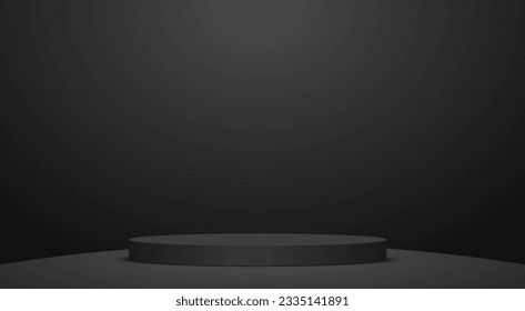 black podium in black studio use as background
