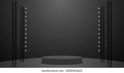 black podium in black studio use as background	