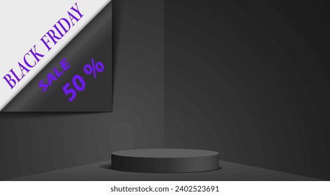 black podium in black studio use as background