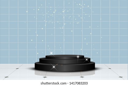 black podium in the tile room