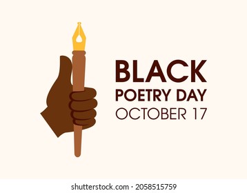 Black Poetry Day Vector. African American Hand Holding Pen Silhouette Icon Vector. Black Hand With A Writing Pen Vector. Thumbs Up Hand Sign Vector. Poetry Day Poster, October 17. Important Day