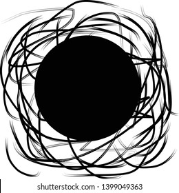 Black point round shape design element with random lines black monochrome geometric design vector isolated on white